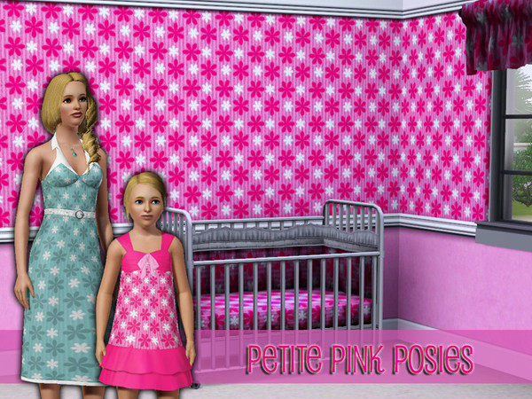 Sims 3 — Petite Pink Posies by kittyispretty69 — A simple flower pattern with a stripe background. Four recolorable