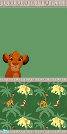 Sims 2 — Lion King Walls - Green, Simba by foxysensei — A set of 3 green walls: Plain, Simba and Timon.
