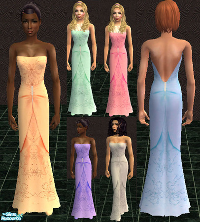 Sims 2 — Peach Dresses by Caryl — No mesh or EP required
