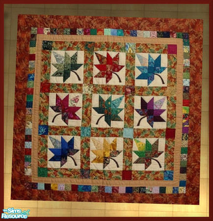 Sims 2 — NK Shaker Pine Rug by MoMama — A bright variety of fall leaves makes this rug a favorite.