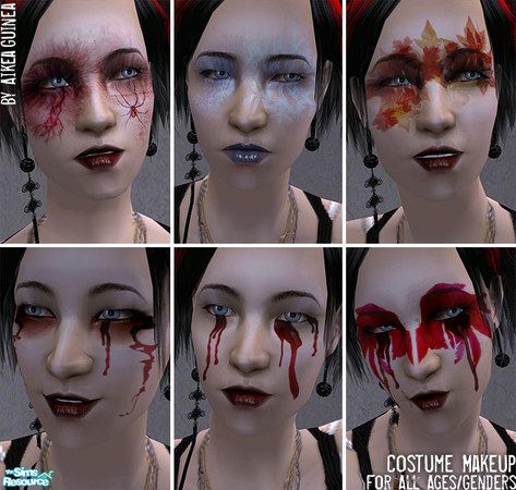 Sims 2 — Costume Make Up by aikea_guinea — Costume makeup for both genders and all ages. Found under Blush. Works best