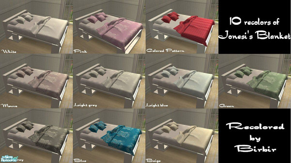 Sims 2 — 10 Recolors of Jonesi's Blanket by Birbir — 10 recolors of the wonderful mesh by Jonesi of Reflexsims. If you