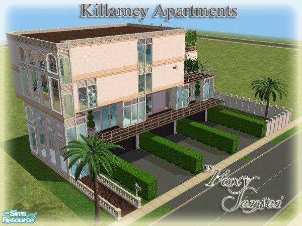 Sims 2 — Killarney Apartments by foxysensei — 3 apartments. 1st floor: cosy pink apartment for the single girl, and a