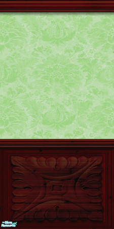 Sims 2 — Cherry Wains1, Damask 1 - Peridot by 71robert13 — This wall features a cherrywood panel wainscoting with a
