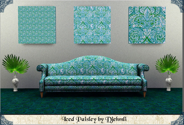 Sims 3 — Djem_Iced Paisley by djehmli — A carpet or upholstery fabric in a paisley motif. Four Color-able palettes