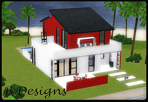 Sims 3 — B Designs 3 Modern House by littleb920 — Fire Engine Modern. Third edition of B Designs. Has three bedrooms two