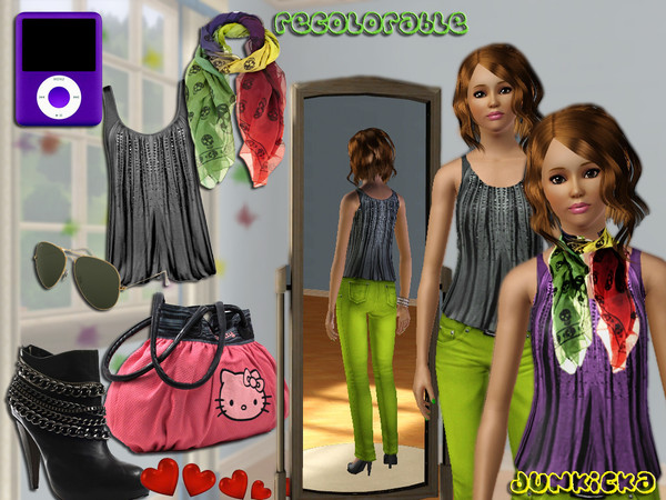 Sims 3 — Sparkling Top with Scarf and Polished Nails by dunkicka — For: teen, yadult, adult female everyday, formal,