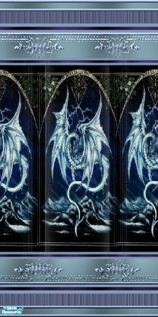 Sims 2 — dragon dreams 4 by skinflin — blue dragon in arch panel pattern.blue frame moulding..