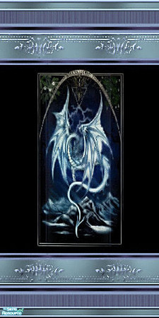 Sims 2 — dragon dreams 3 by skinflin — black wall blue dragon in arch panel,blue frame moulding