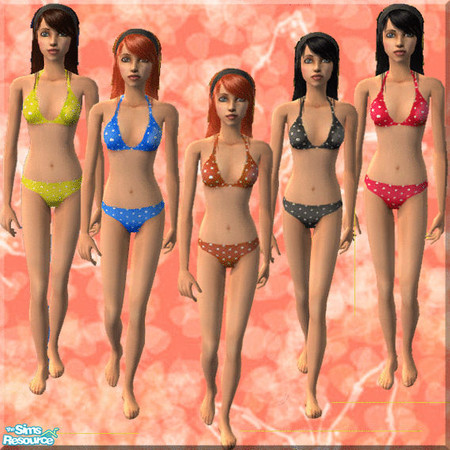 Sims 2 — polkadot bikini by plmhtfcsq1221 — polkadot bikinis in red, brown, blue, yellow and black for your teenage girls