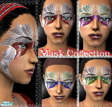 Sims 2 — Ball Mask Collection by Lanebran — 4 shiney mask with real feathers.