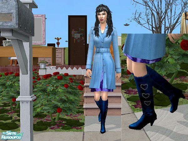 Sims 2 — Lt Blue Outerwear by LadyDeluxe — A darling powder blue overcoat coupled with a darker blue brocade dress.