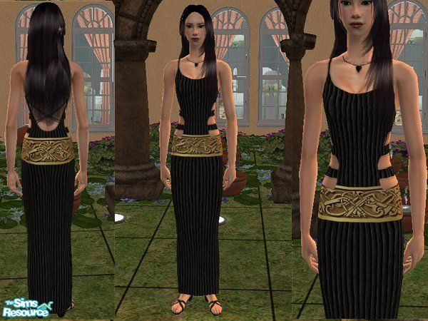 Sims 2 — Black Pin-Striped Dress by LadyDeluxe — A cute little number with a pure gold belt.