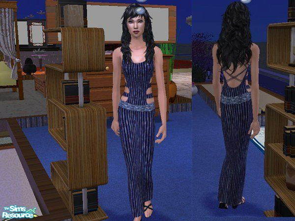 Sims 2 — Blue Pin-Striped Dress by LadyDeluxe — Very different from your every day dress. Enjoy!!