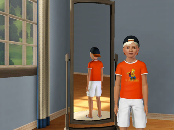 Sims 3 — cmBartS by lynzuii86 — Bart simpson tee for boys. Image is of Bart skating over fire