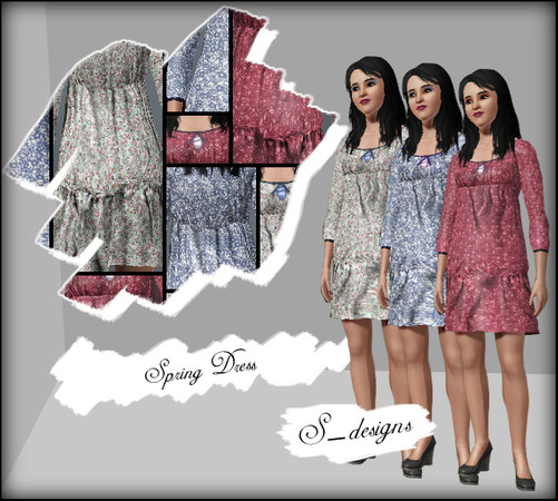 Sims 3 — Spring Dress by S_designs — Outfit for young adults, adults. 3 recolorable parts. New mesh.