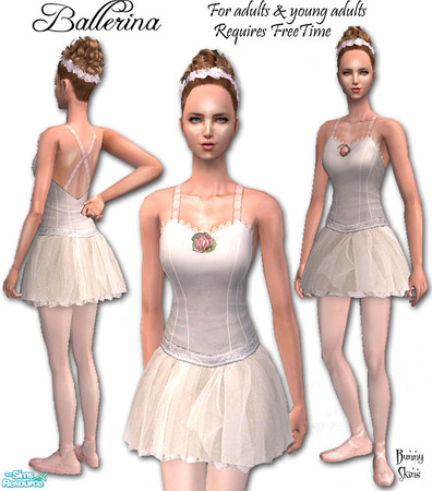 Sims 2 — Ballerina: White Tutu by BunnyTSR — A pretty white ballet tutu with full tulle skirt and white lace straps,