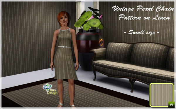 Sims 3 — Vintage Pearl Chain SMALL by Uma Design — Plain can be pretty! This natural linen with vintage pearl chain print