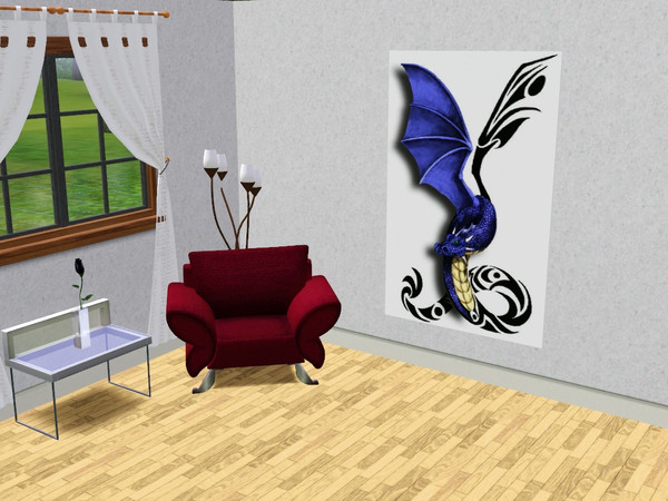 Sims 3 — WallArt Tattoo Collection 1 Blue Dragon by CaliDea — Modern wallart to decorate your home.
