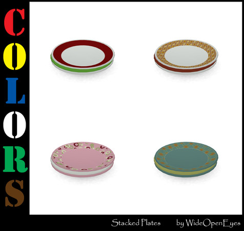 Sims 3 — Colors Stacked Plates by wideopeneyes — Some plates to give your sims home a more lived in look. There are three