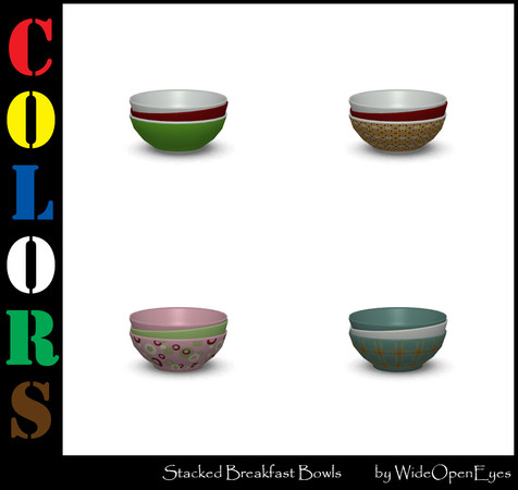 Sims 3 — Colors Stacked Bowls by wideopeneyes — Some bowls to give your sims home a lived in look with three recolorable