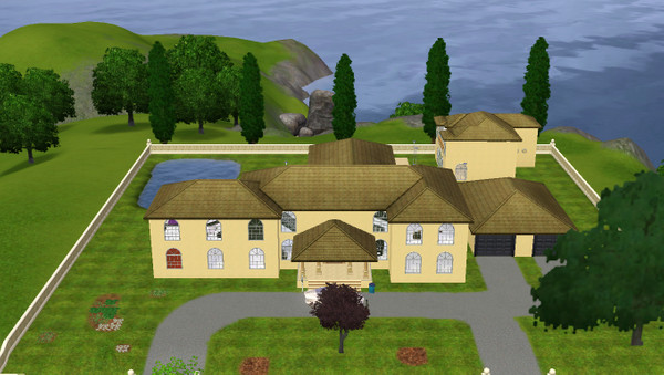 Sims 3 — Saddle River by L1VER — Mansion with guest house, pool, two car garage, extra car parking space, gym and pond.