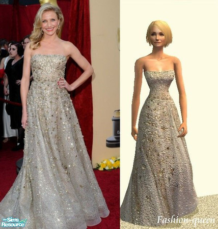 Sims 2 — Cameron Diaz Oscar gown 2010 by H!b!sCuS — the dress is from oscar de la renta