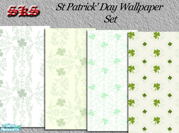 Sims 2 — St. Patrick\'s Day Wall Set by 71robert13 — 4 Shamrock wall paper patterns for St. Patrick\'s Day, your favorite