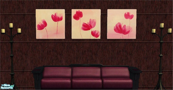 Sims 2 — Pink Poppies Trio Set by frillyfilly — Recolours of the maxis "C. Stroke by Alfred D'Simvo" canvass
