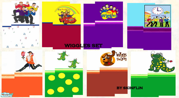 Sims 2 — wiggles set by skinflin — not your average wall,,,these walls are bright and funky..featuring the wiggles (by