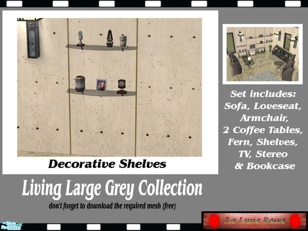 Sims 2 — Living Large, Grey - Shelves by LaLunaRossa72 — Based on my Living Large Living Room set