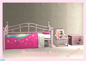 Sims 2 — Princess Set by rebecah — Set includes: Day Bed with working custom sized bedding 2 beddings Chair Toybox -