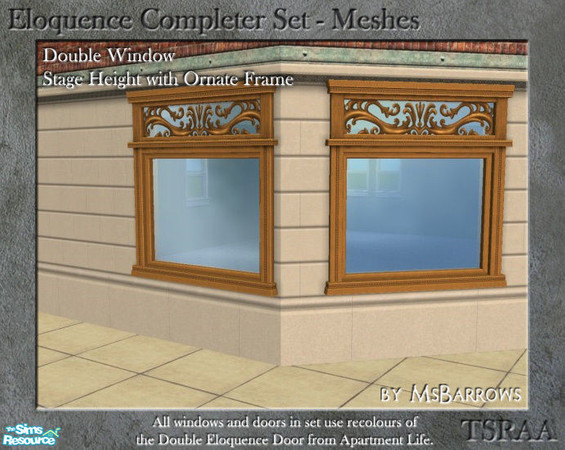 Sims 2 — Eloquence Double Stage Ornate Window - S by MsBarrows — Double width stage-height window with ornate frame -