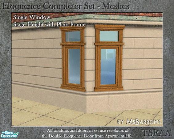 Sims 2 — Eloquence Single Stage Plain Window - D by MsBarrows — Single width stage-height window with plain frame - mesh