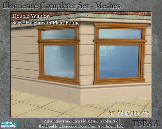 Sims 2 — Eloquence Double Stage Plain Window - S by MsBarrows — Double width stage-height window with plain frame - mesh
