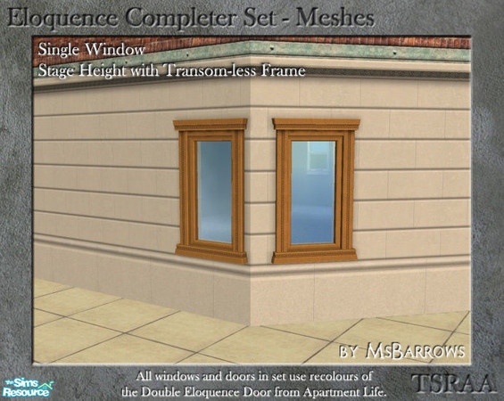 Sims 2 — Eloquence Single Stage No Transom Window - S by MsBarrows — Single width stage-height window with transom-less
