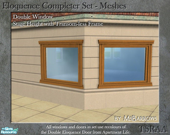 Sims 2 — Eloquence Double Stage No Transom Window - S by MsBarrows — Double width stage-height window with transom-less