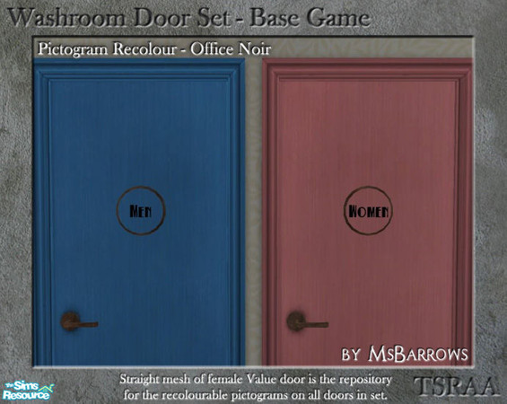 Sims 2 — Washroom Door Set - Office Noir by MsBarrows — Recolour of washroom door pictograms - black text in a retro deco