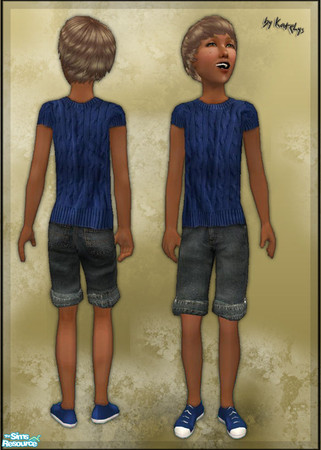 Sims 2 — Cold - Blue sweater, denim shorts by katelys — Blue sweater, denim shorts