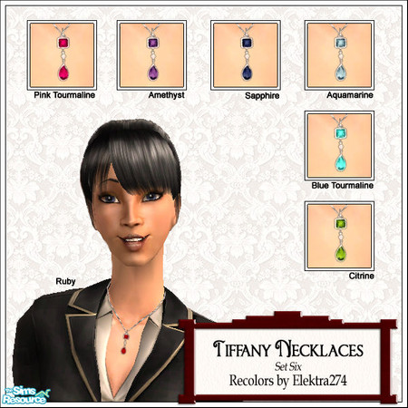 Sims 2 — Tiffany Necklaces, Set 6 by elektra274 — A collection of 16 multi-gem necklaces.
