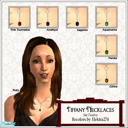 Sims 2 — Tiffany Necklaces, Set 12 by elektra274 — A collection of 12 multi-gem necklaces.
