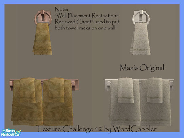 Sims 2 — WC-TC42 - Towel on a Wooden Ring & Rod by WordCobbler — These are recolours of 'The "Towel on a Wooden