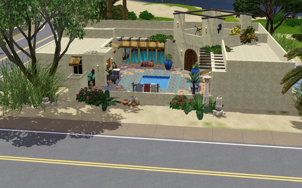 Sims 3 — Adobe by francien — Fantasy adobe with patio and small pool. Behind the house is a creek where your sims can