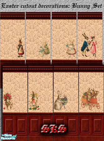 Sims 2 — Easter Wall Decorations - Bunnies by 71robert13 — 8 victorian style bunny cutouts to decorate your Sims walls