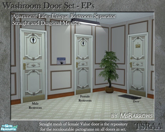 Sims 2 — Washroom Door EP Set - AL - Apartment Door - FD by MsBarrows — As people started moving to the cities, privacy