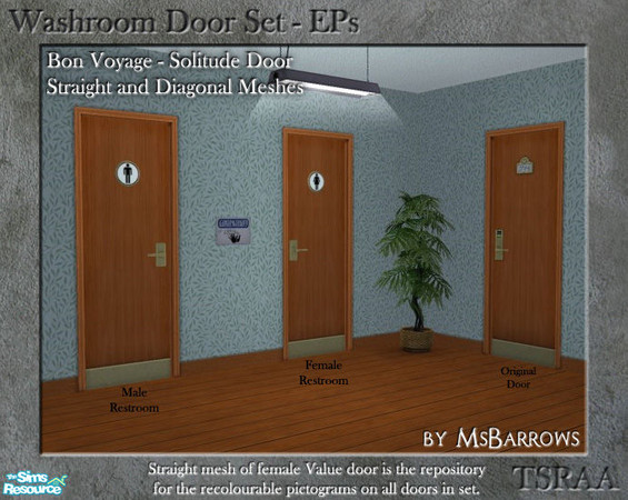 Sims 2 — Washroom Door EP Set - BV - Hotel Door - FS by MsBarrows — Calm and content is the family that bathes behind the