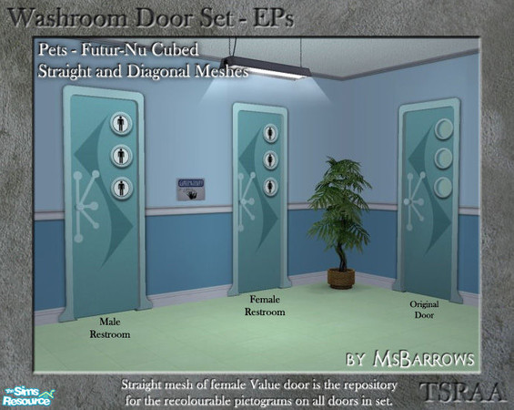 Sims 2 — Washroom Door EP Set - Pets - Atomic Door - MD by MsBarrows — Calm and content is the family that bathes behind