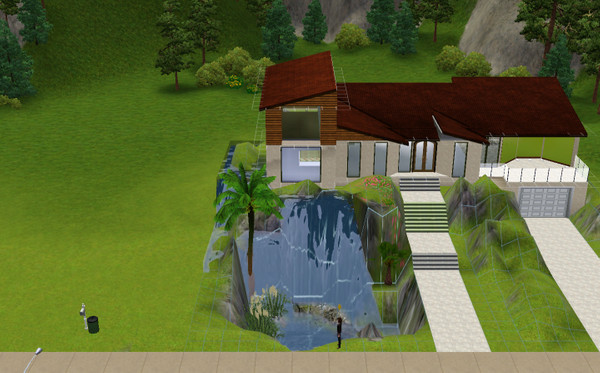 Sims 3 — Waterfall retreat by jenomi — My first attempt at more interesting architecture. The house is designed for