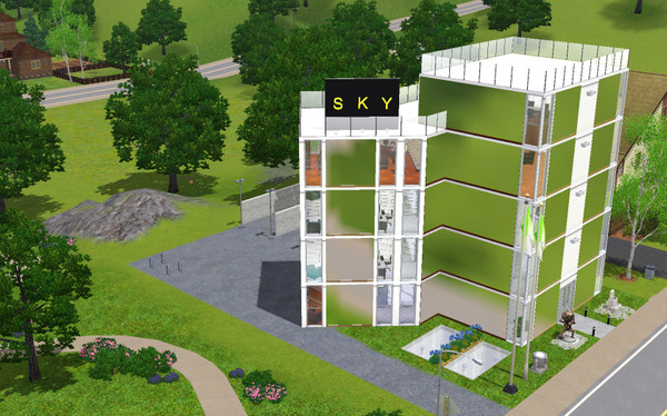 Sims 3 — Company SKYTEL  by artemis80 — The one and only town's Skyscraper with mirror exterior, parking lots, fire