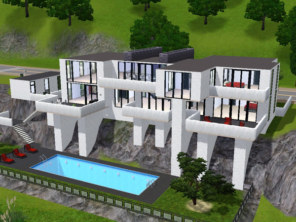 Sims 3 — Edgewater View by skagrl7250 — 3 bedrooms, 3 bathrooms, office, living room, family room, garage, pool.